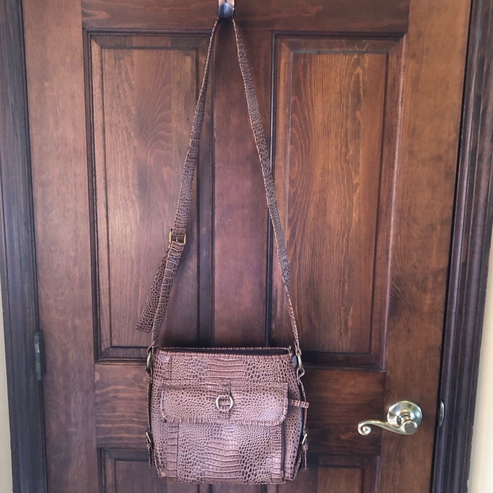 Coldwater Creek Women’s Brown Crocodile Leather Medium Crossbody Handbag